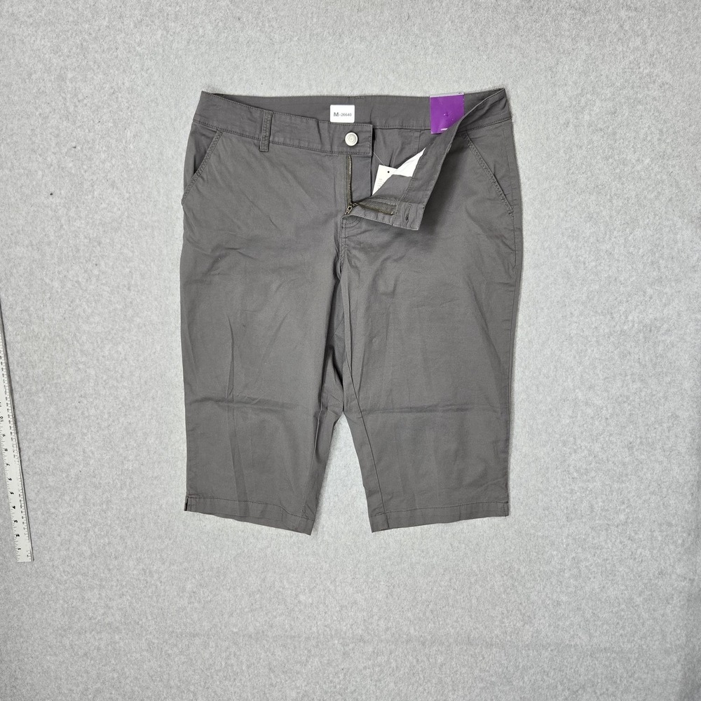 Lane Bryant Women Shorts 16 Gray Cargo Chino Twill Button 16" Inseam NWT